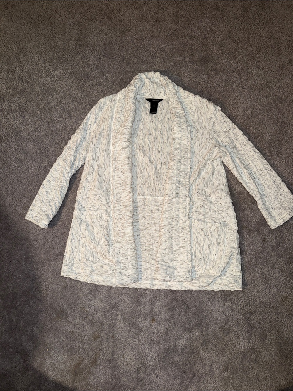 ali miles 100% Cotton Shawl collar open knit cardigan top